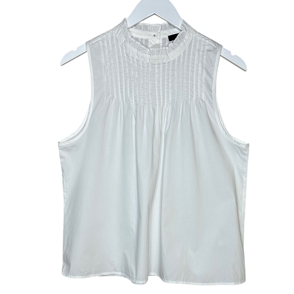 J.Crew Pintuck Cotton Poplin Sleeveless Ruffle Neck Top White Size Medium